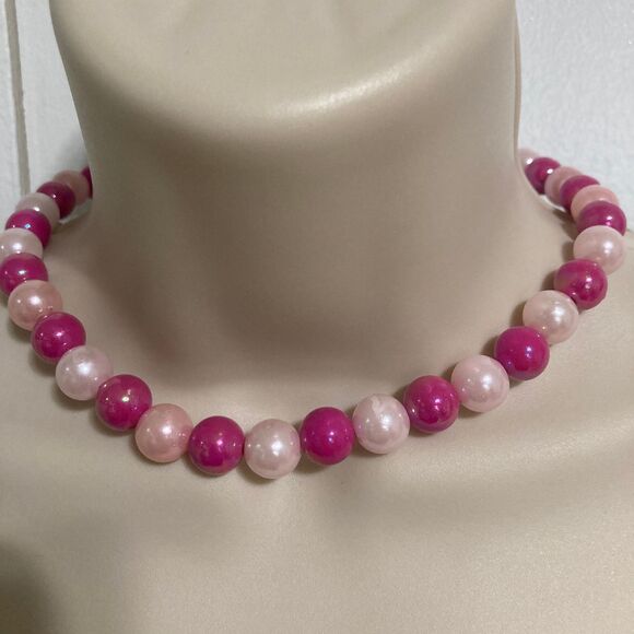 BARBIE Core Pink Bubblegum Beads Stretchy Statement Choker Necklace 15" Long - Picture 2 of 7